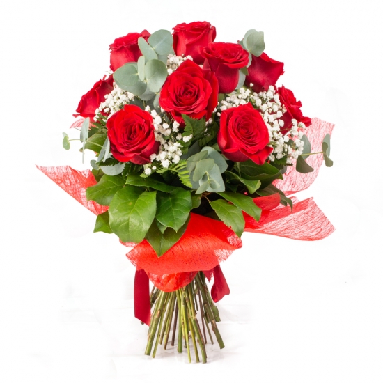 Pachet buchet 11 trandafiri rosii Valentine`s Day